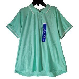 Mondetta Women's Active 1/4-Zip Short Sleeve Mesh Polo Shirt Green Large